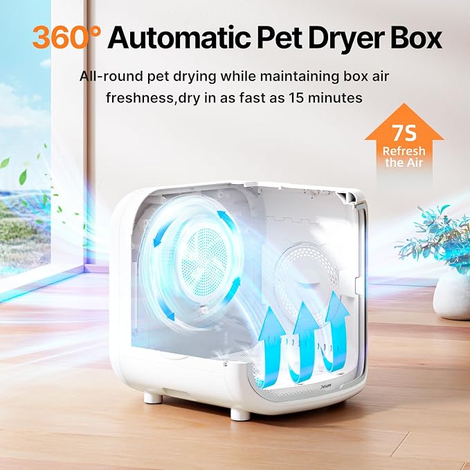 75L Large Automatic Pet Dryer Box for Cats & Small Dogs - App-Controlled, Ultra-Quiet Hands-Free Drying with Smart Safe Temperature & Overheat Protection - Ideal for Multi-Pet Homes