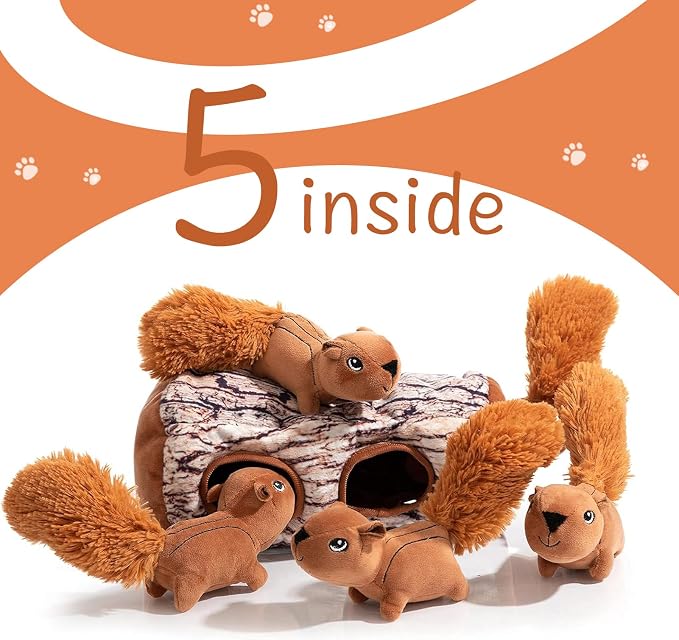 Hollypet Squeaky Hide and Seek Dog Toys for Small and Medium, Squirrel | Interactive Plush Stuffed Dog Squeak Toys for Small Medium Sized Dogs and Non-Aggressive Chewers, Puppy Teeth Clean Chew Toys
