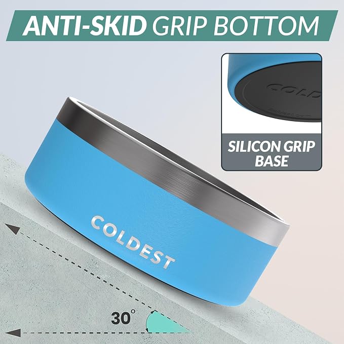 Coldest Dog Bowl - Anti Rust Metal, Non Slip, 3 Layers Insulated Stainless Steel Dog Bowls - Spill Proof & Heavy Duty - Water Bowl for Dogs, Cats & Pets, Dish Washer Safe (64 oz, Celestial Blue)