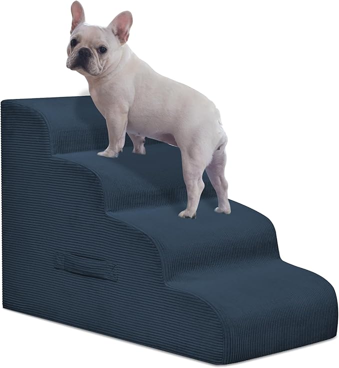 Mesa Lemon Dog Steps for Small Dogs, 4-Step Pet Ramp Stairs for High Beds and Sofa, Non-Slip Pet Stairs for Small Dogs and Cats, Removable and Easy to Clean Cover, Navy