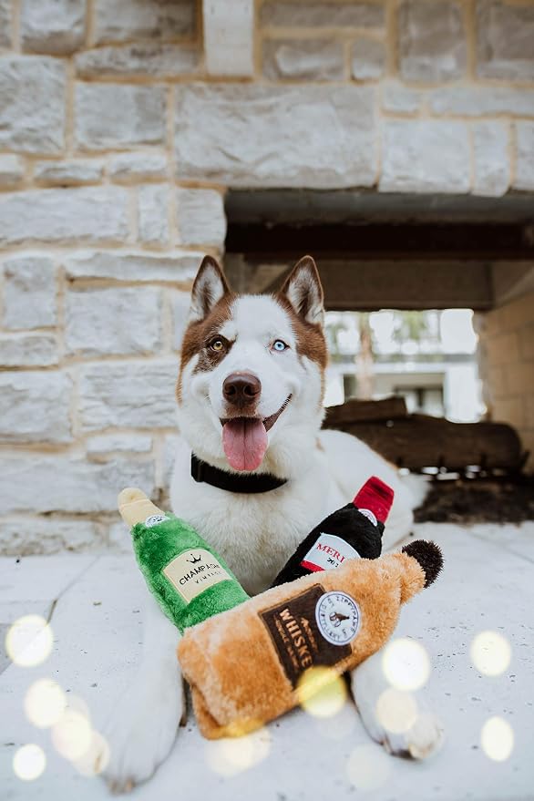 ZippyPaws Happy Hour Crusherz for Small, Medium & Large Dog- Spirits 3-Pack | Interactive Dog Toys to Keep Them Busy, Squeaky Plush Pet Toy for All Breeds, Drink Themed Crinkle Water Bottle Toy
