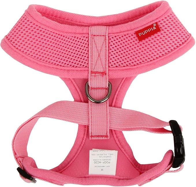 Puppia Soft Dog Harness No Choke Over-The-Head Triple Layered Breathable Mesh Adjustable Chest Belt and Quick-Release Buckle, Pink, Small