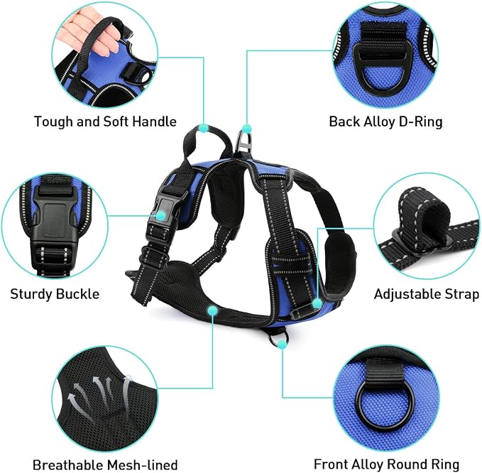 Joytale Dog Harness (Chest: 17-34"), Dog Collar and 6FT x 1" Wide Dog Leash Set, Reflective Padded Nylon Collar and Leash, Adjustable Soft Harness with Handle for Dogs