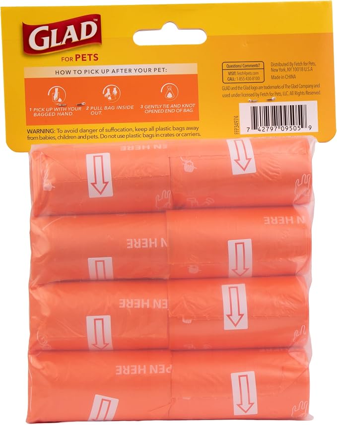 Glad for Pets Dog Waste Bags, Scented, Tear-Resistant and Leak Resistant, 16 Rolls, Heavy Duty Poop Bags for Easy Waste Cleanup, Tropical Breeze Scent, 240 Total Bags