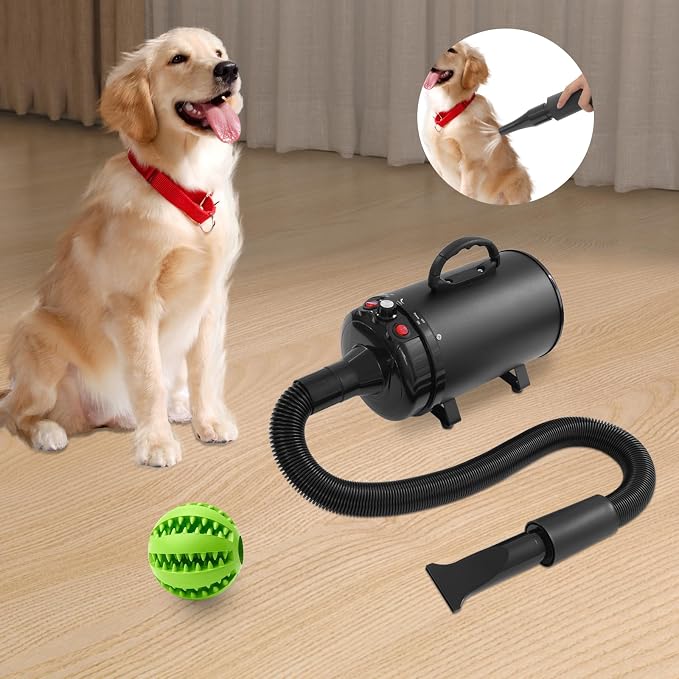 Dog Dryer, Dog Dryer for Pet Grooming, 2200W Pet Grooming High Velocity Force Blower with 4 Nozzles, Adjustable Speed and Temperature Control High Velocity Pet Blow Dryer (Black)
