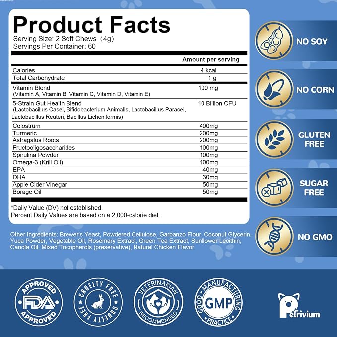 Dog Allergy Relief Chews, Helps Relieve Itchy Skin, Paw Licking & Ear Irritation, Dog Allergy Supplement with Probiotics for Skin & Immune Support, Colostrum & Fish Oil