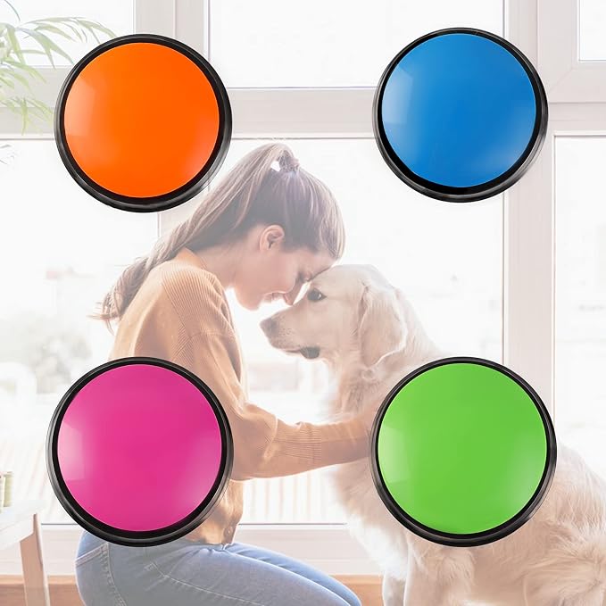 Voice Recording Button, 4 Pack, Rose Red & Dark Blue & Green & Orange