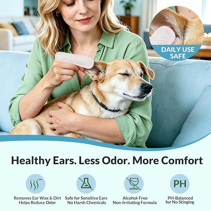 Dog Ear Finger Wipes with Aloe Vera & Witch Hazel, 50 Count