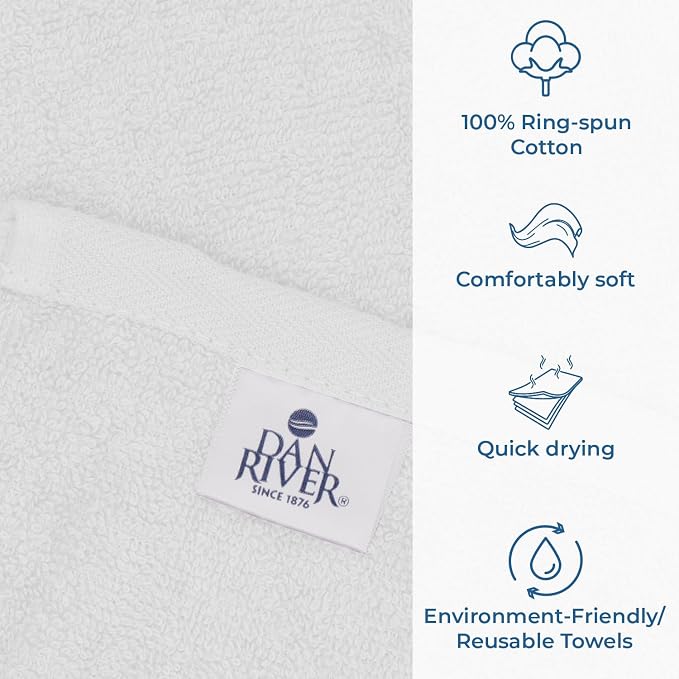 DAN RIVER Dog Towel - Pack of 1, 100% Cotton, 20x40, Ultra Soft 450 GSM, Super Absorbent & Quick Drying Towel for Dogs, Cats, and Other Pets, White Pet.