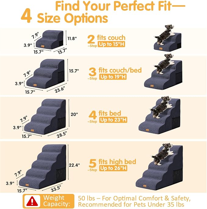 Topmart High Density Foam Dog Steps 4 Tiers,Extra Wide Deep Pet Steps,Non-Slip Dog Stairs Ramp for Bed,Soft Foam Cat Ladder,Best for Older Injured,Older Pets,Cats with Joint Pain