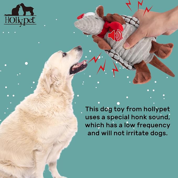Hollypet Armadillo Squeaky Puppy Dog Toys for Small Medium Dogs, Christmas | plush stuffed small dog squeak animal toy with unique grunt squeaker textured fabric for teeth cleaning toys