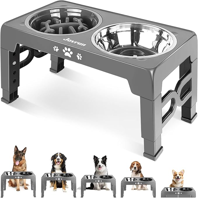 Jovrun Elevated Dog Bowls for Small Medium Large Size Dogs, Non-Slip Dog Feeder with 2 Food Water Bowls, 2-5 Heights Adjustable Raised Bowls Stand