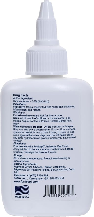 Forticept Dog and Cat Ear Infection Treatment with 1% Hydrocortisone, 2 oz