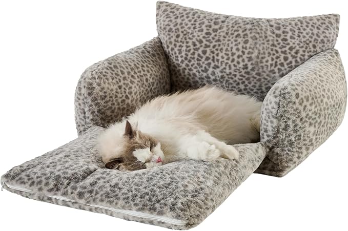 Hollypet Cat Bed Small Dog Orthopedic Couch Beds for Pets up to 20 lbs | Fluffy Multifunctional Double-Layer Warming Kitten Pet Couch Orthopedic Beds with Machine Washable Cover and Non-Slip Bottom