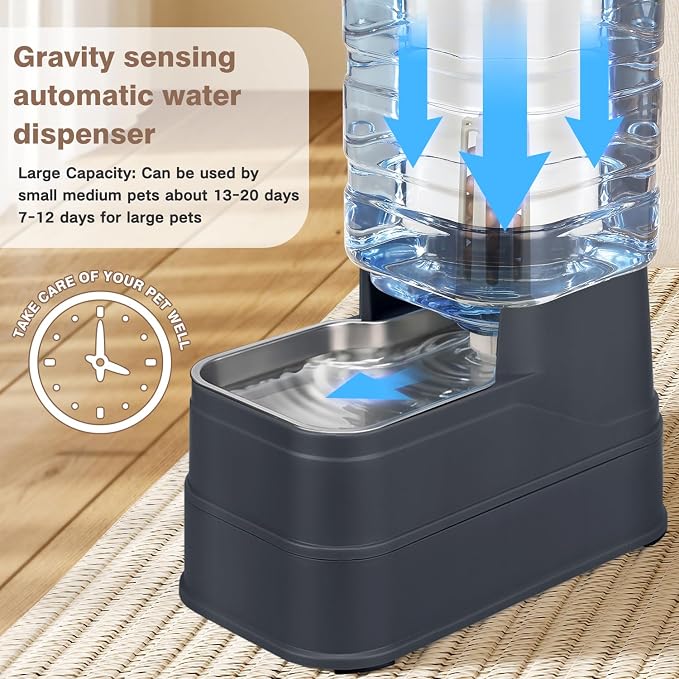 1.6 Gallon Pet Automatic Dog Water Dispenser Cat Gravity Waterer Feeder with Stainless Steel, 1.6 Gallon, Polyester