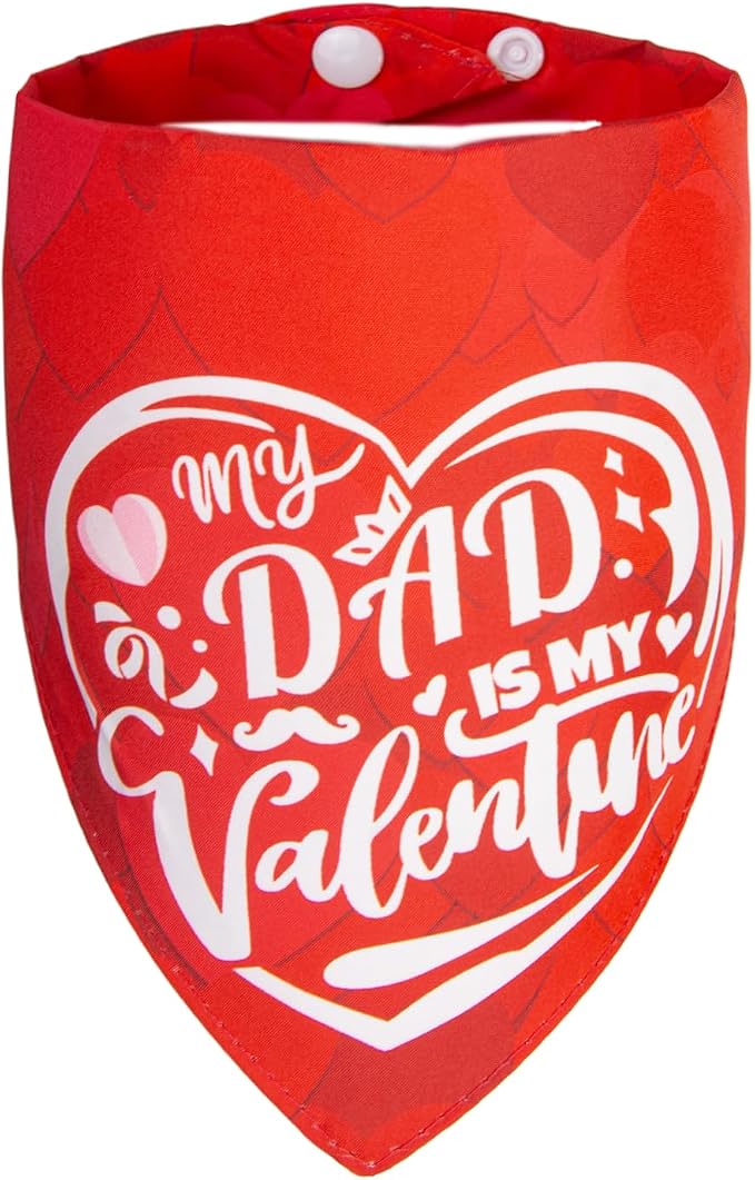 2-in-1 Reversible Valentines Dog Bandana Cute Lettering, Large, Medium, Red