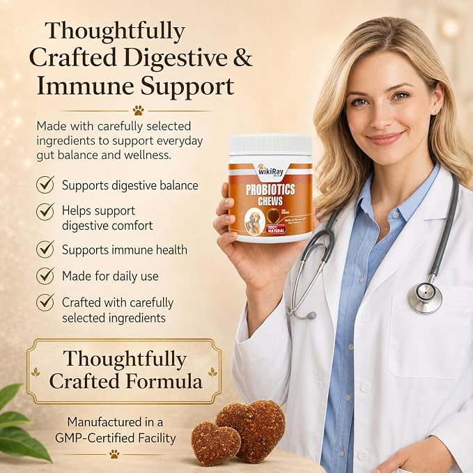 wikiRay Probiotics for Dogs – Soft Chews for Digestive Health & Immunity | 120 Chews | 3 Billion CFU, Pumpkin, Enzymes, Vitamins & Prebiotics | Made with Natural Ingredients