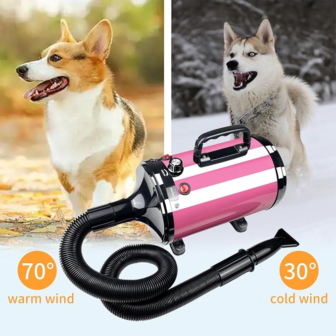 Dog Dryer High Velocity Professional Pet Grooming Dryer | Adjustable Temperature and Speed for Pets with 4 Nozzles