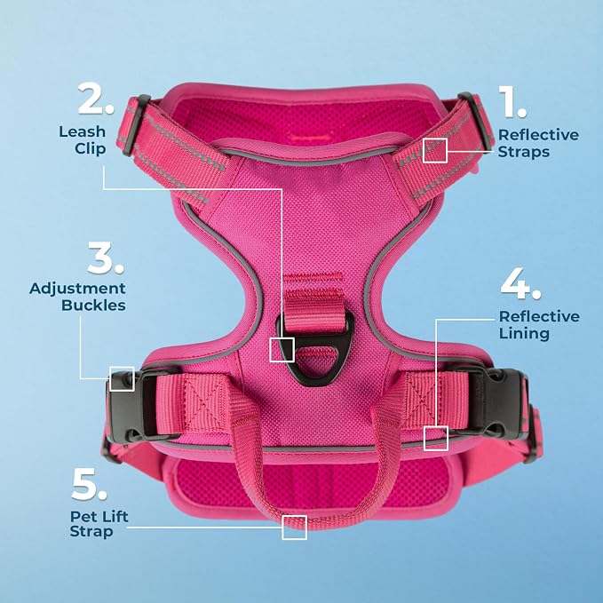 Voyager Dual Attachment No Pull Harness - Fuchsia, X-Large | 28 - 37" in Chest, No Pull Dog Harness, Fully Adjustable, 3M Reflective Technology, Front & Back D-Rings, Walking & Training