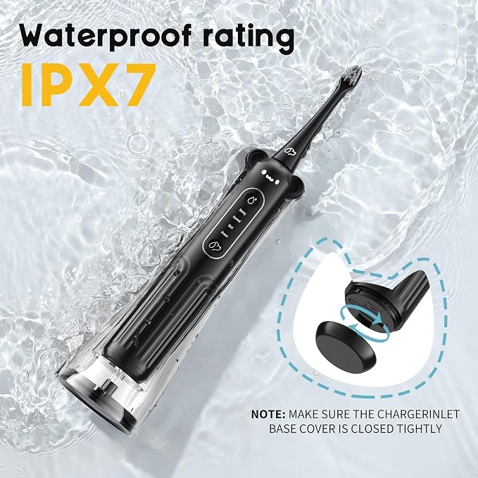 UNINGOPI Dog Tooth Brushing Kit, 3 in 1 Dog Electric Toothbrush with Water Flosser, Dog Teeth Cleaning Tools with 3 Modes, Deep Cleaning Kit for Dogs and Cats, IPX7, Black