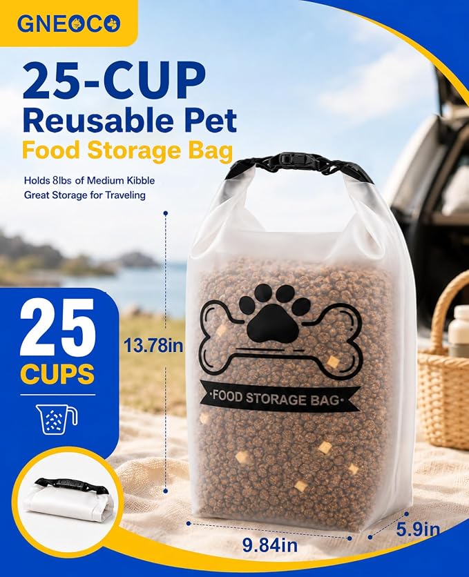 Airtight Dog Food Storage Bag 25-Cup with Roll-Top Closure, TPU, Transparent