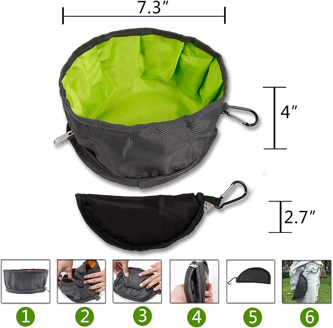 Collapsible Dog Bowls, 2 Pack, Green & Orange