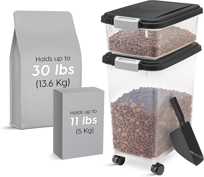 IRIS USA 30 lb + 11 lb Airtight Pet Food Storage Containers with Wheels