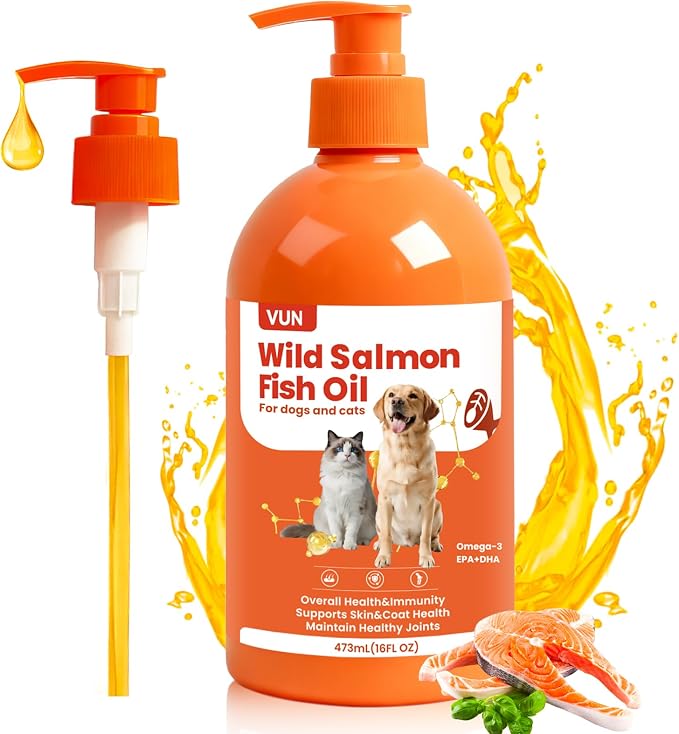 VUN Salmon Fish Oil for Dogs Skin and Coat,Unflavored Dog Omega 3 Oil