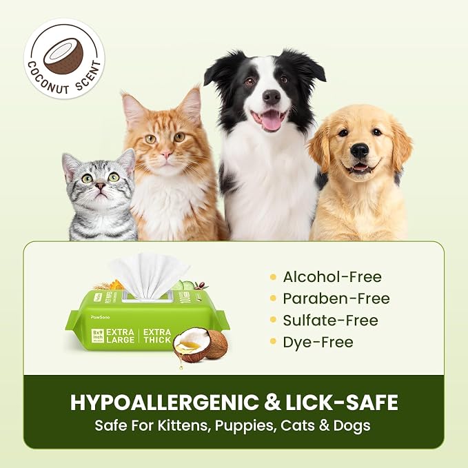 Hypoallergenic Pet Wipes for Dogs & Cats, Coconut Scented, 400 Count
