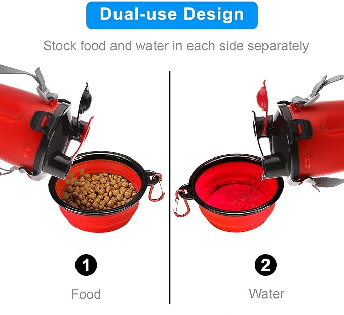 Dog Travel Water Bottle, 2-in-1 with Collapsible Bowl, Red
