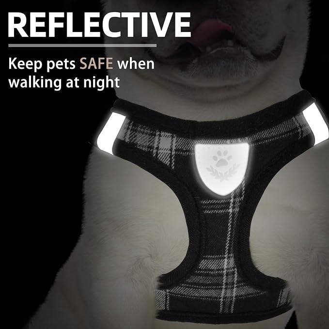 PUPTECK Adjustable Dog Harness Collar and Leash Set Step in No Pull Pet Harness for Small Medium Dogs Puppy and Cats Outdoor Walking Running, Soft Mesh Padded Reflective Vest Harnesses, Black L