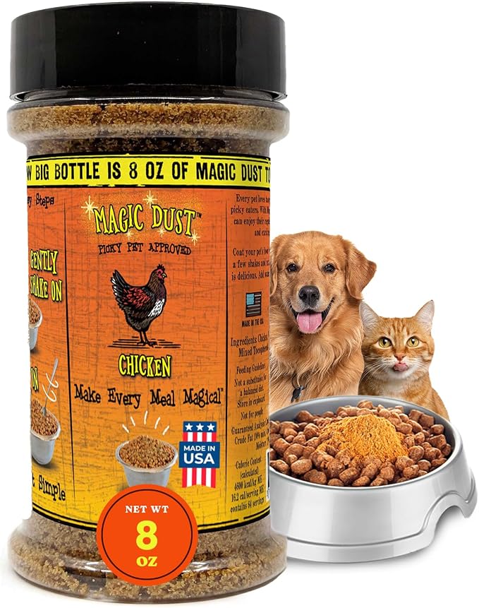 Magic Dust Chicken Jerky Topper, Single Protein Pet Food Topper for Dogs & Cats, Enhance Flavor & Elevate Mealtime Excitement for Picky Eaters, Made in USA - 8 Ounce Bottle