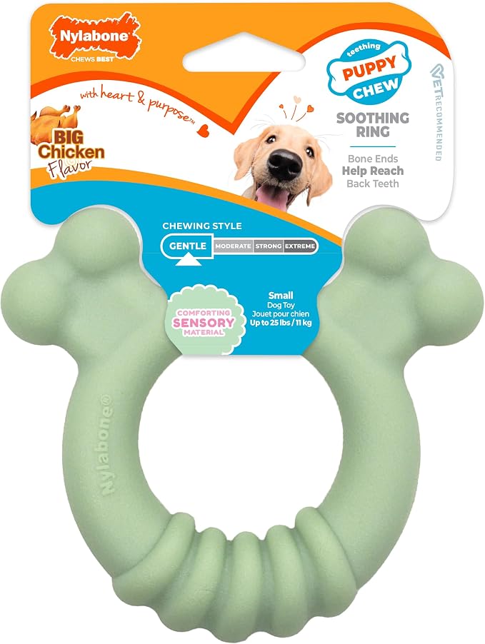 Nylabone Puppy Chew Sensory Material Soothing Ring Dog Chew Toy, Small | Chicken flavor, soothing teething toys for puppies, teething relief, freeze for extra comfort, up to 25 lbs