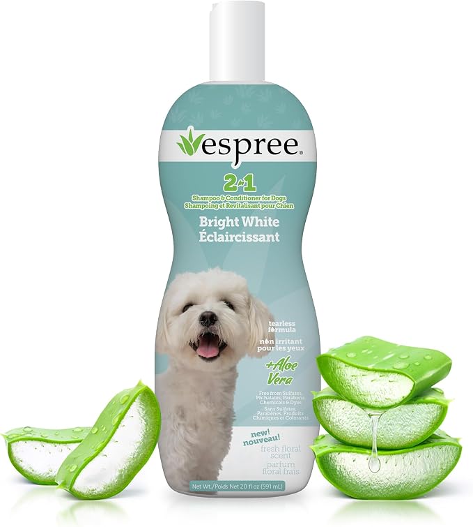 Espree Bright White Dog Shampoo & Conditioner, Dog Coat Whitening, 20oz | Professional Dog Grooming, Dog Whitening Shampoo, Dog Grooming Supplies, Stain Removing, Brightening Shampoo, Pet Shampoo