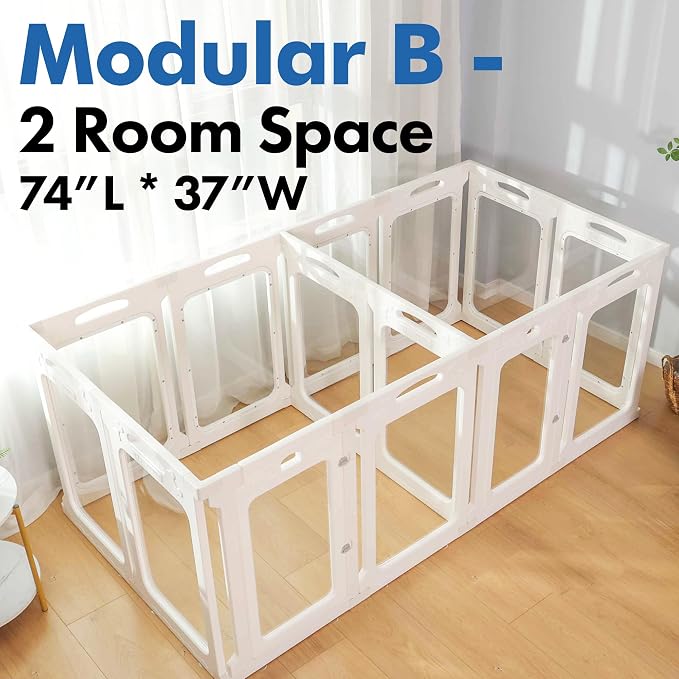 2 Room Clear Dog Playpen Indoor, Height 24", 14 Panels, Expandable Size & Flexible Shape, White