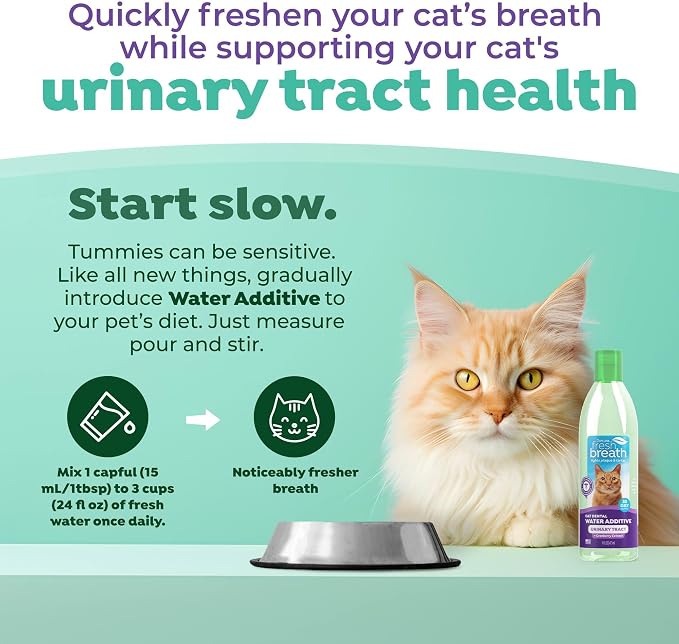 TropiClean Fresh Breath Cat Dental Water Additive, + UTI Support, 16oz