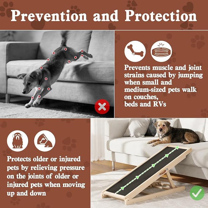Dog Ramp for Couch, Bed, Car, Adjustable Pet Ramps 6 Height from 18" to 23.6" Wooden Dog Step with Anti-Slip Yoga Mat & Sturdy Build for Small Medium Older Pets, Supports up to 200lbs