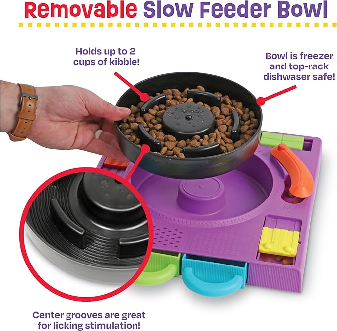 Brightkins DJ Doggo Puzzle Feeder - Slow Feeder Dog Bowls, Puzzle Toys for Dogs, Slow Eating Dog Bowl, Large Puppy Bowls, Treat Puzzles Feeders for Cat and Dogs, Puppy Food Bowl
