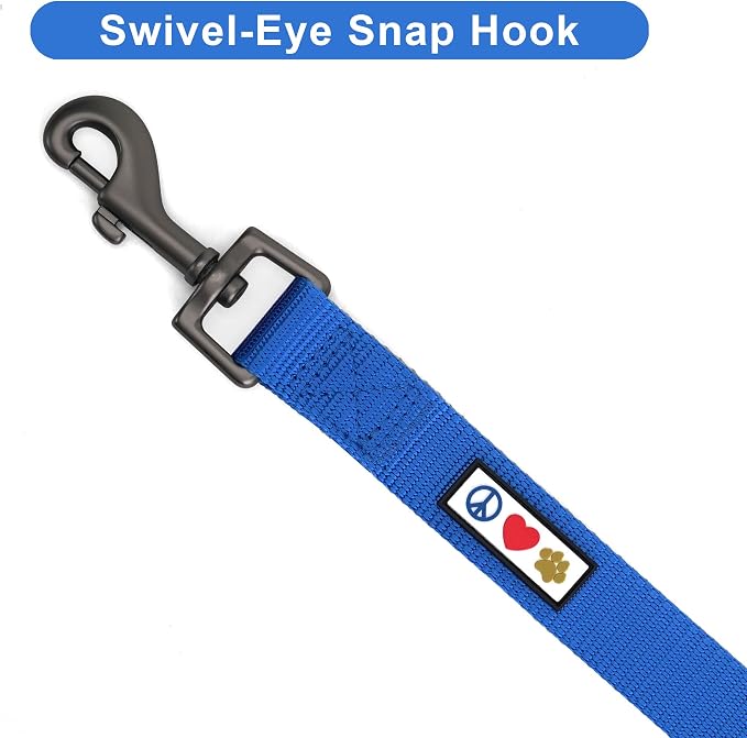 Pawtitas Solid 6 ft Blue Dog Leash M/L Custom Name and Phone Embroidery Strong Nylon Leash for Medium and Large Breeds