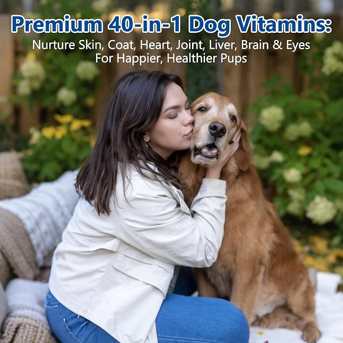 Dog Multivitamin Chewable, 40-in-1 Dog Vitamins Supplements with Mushroom, Glucosamine, Digestive Enzymes for Liver, Brain, Joint Gut & Eyes,Multivitamin for Dogs All Breeds & Ages