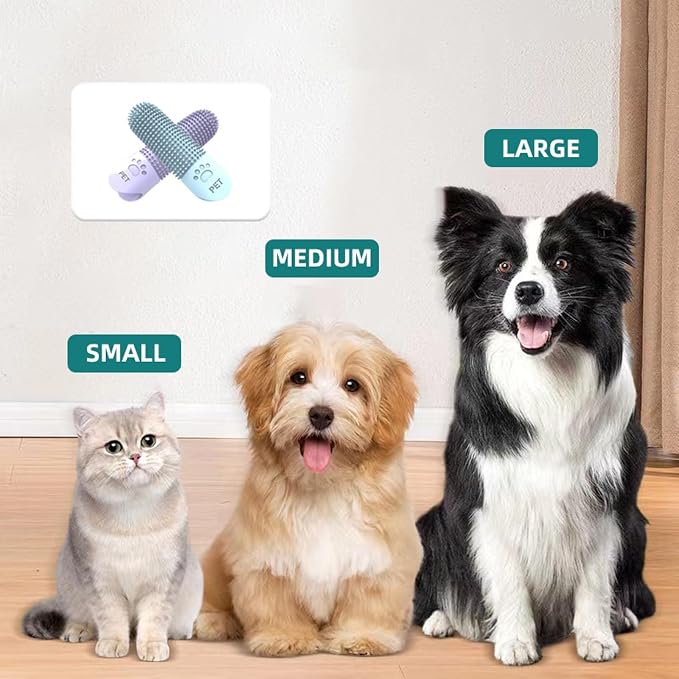 Silicone Finger Toothbrush for Dogs & Cats - 360° Oral Care, Breath Freshening, Tartar & Stain Removal, Food-Grade Soft, Long Design, Reusable, for S/M/L Pets (Light Blue 4-Pack)