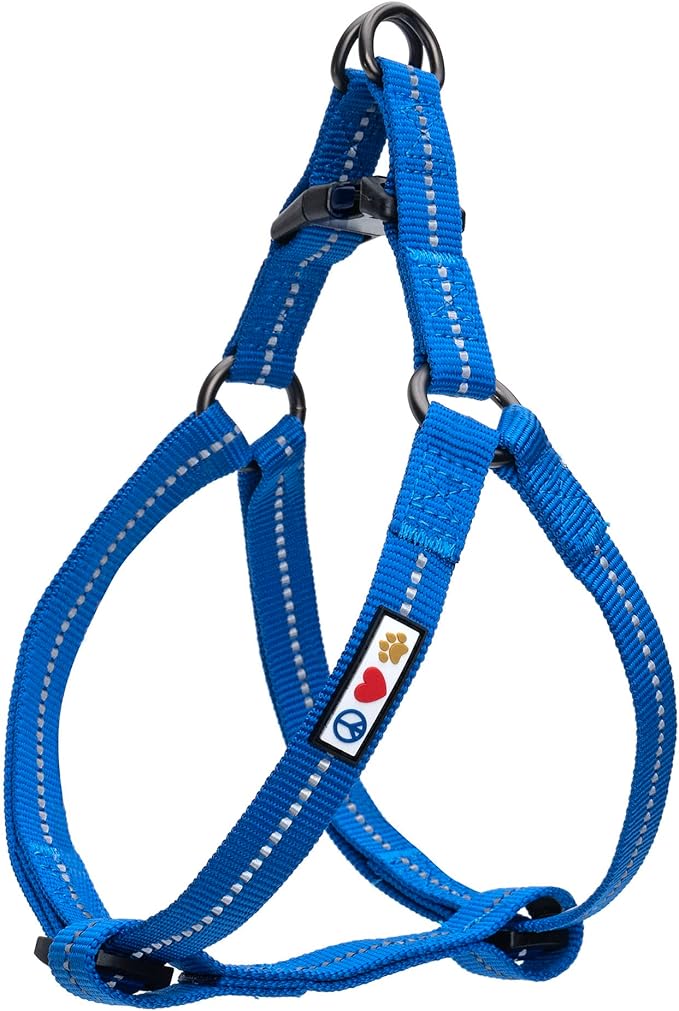 Pawtitas Recycled Reflective Step-in Dog Harness – Adjustable No-Pull Vest for Puppies to Seniors, Safe & Comfortable S Blue