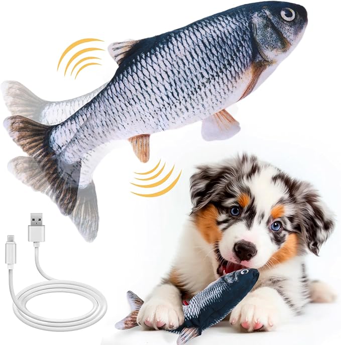 Mity rain Interactive Dog Toys Fish | Keeps Small, Medium & Large Dogs Busy Indoors & Outdoors - Rechargeable, Plush & Squeaky