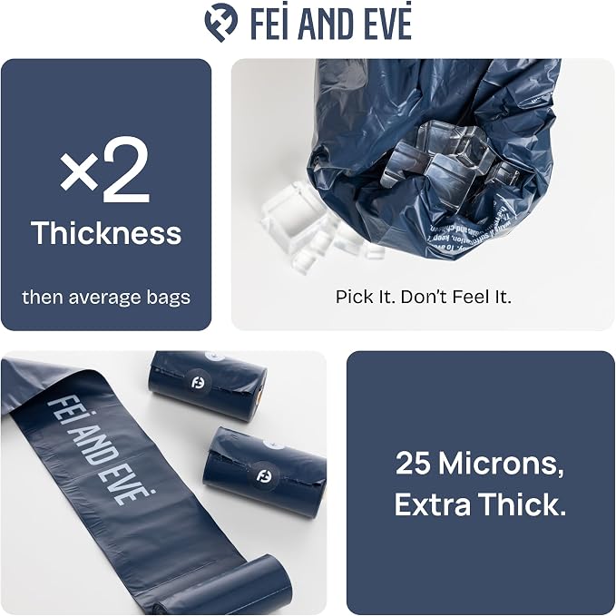 Fei & Eve Poop Bag Dispenser - Compact & Lightweight | Fits all Leashes | White, With 1 Roll Poop Bag