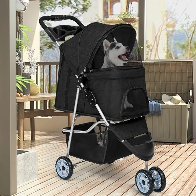 BestPet Pet Stroller - Black, 3 Wheels
