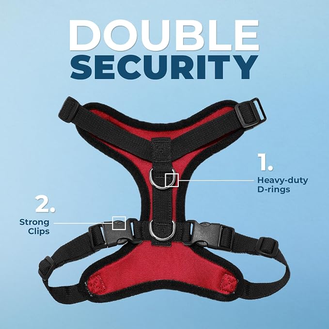 Best Pet Supplies Voyager Step-in Lock Pet Harness w Reflective Pet Leash Combo Set with Neoprene Handle 5ft - Supports Small, Medium and Large Breed Puppies/Cats - Red/Black Trim Set, S
