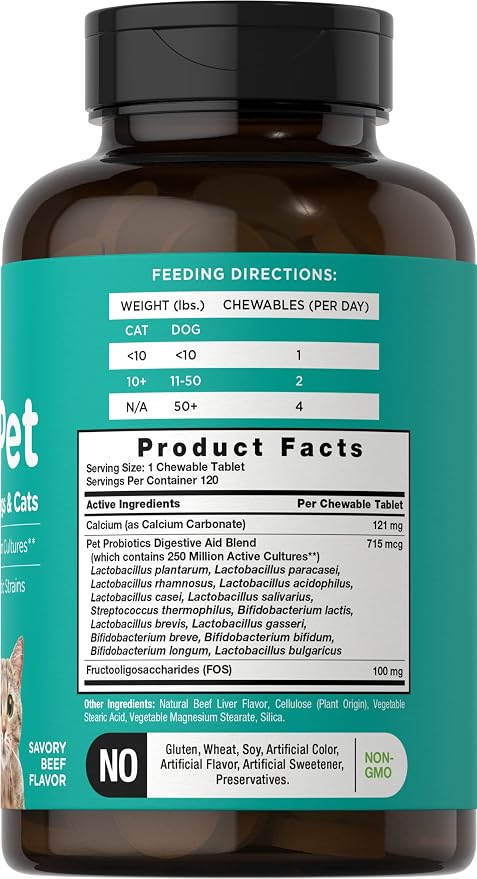 Horbaach Probiotics for Dogs & Cats | 120 Chewable Tablets