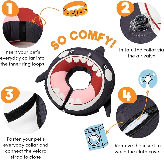 BENCMATE Inflatable Dog Cone Collar Alternative After Surgery Medium+,Orca | Soft Dog Cone for Small Medium Large Dogs and Cats, Doggie Neck Donut Recovery ECollar to Stop Licking Pets from Injury