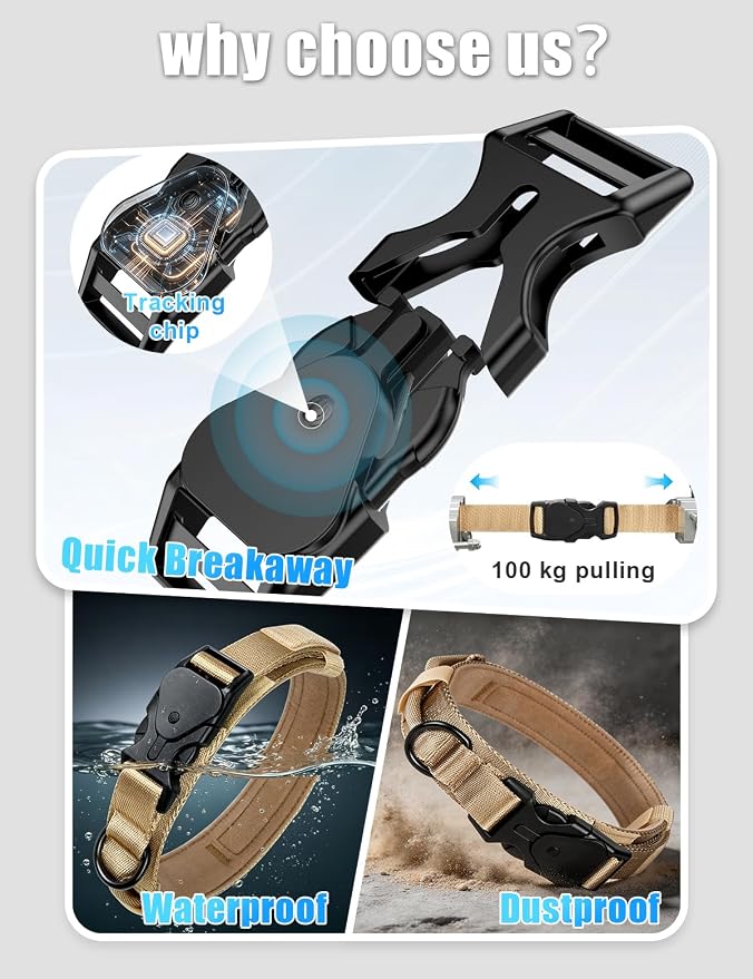 Tactical AirTag Dog Collar, No Monthly Fee Anti-Lost Collar, Only iOS, M | Built-in GPS module, Apple Find My compatible, adjustable fit, durable tactical design, Waterproof, soft padded lining