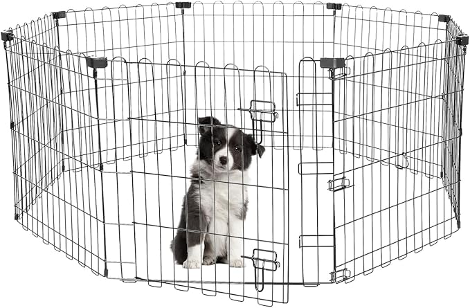 MUTTROS Foldable -24 inch Octagonal Metal Dog Playpen - 8-Panel Exercise Dog Fence with Door, Indoor/Outdoor Dog Corral with Dog Pin for Puppies & Small Dogs, Puppy Gate, Small Black